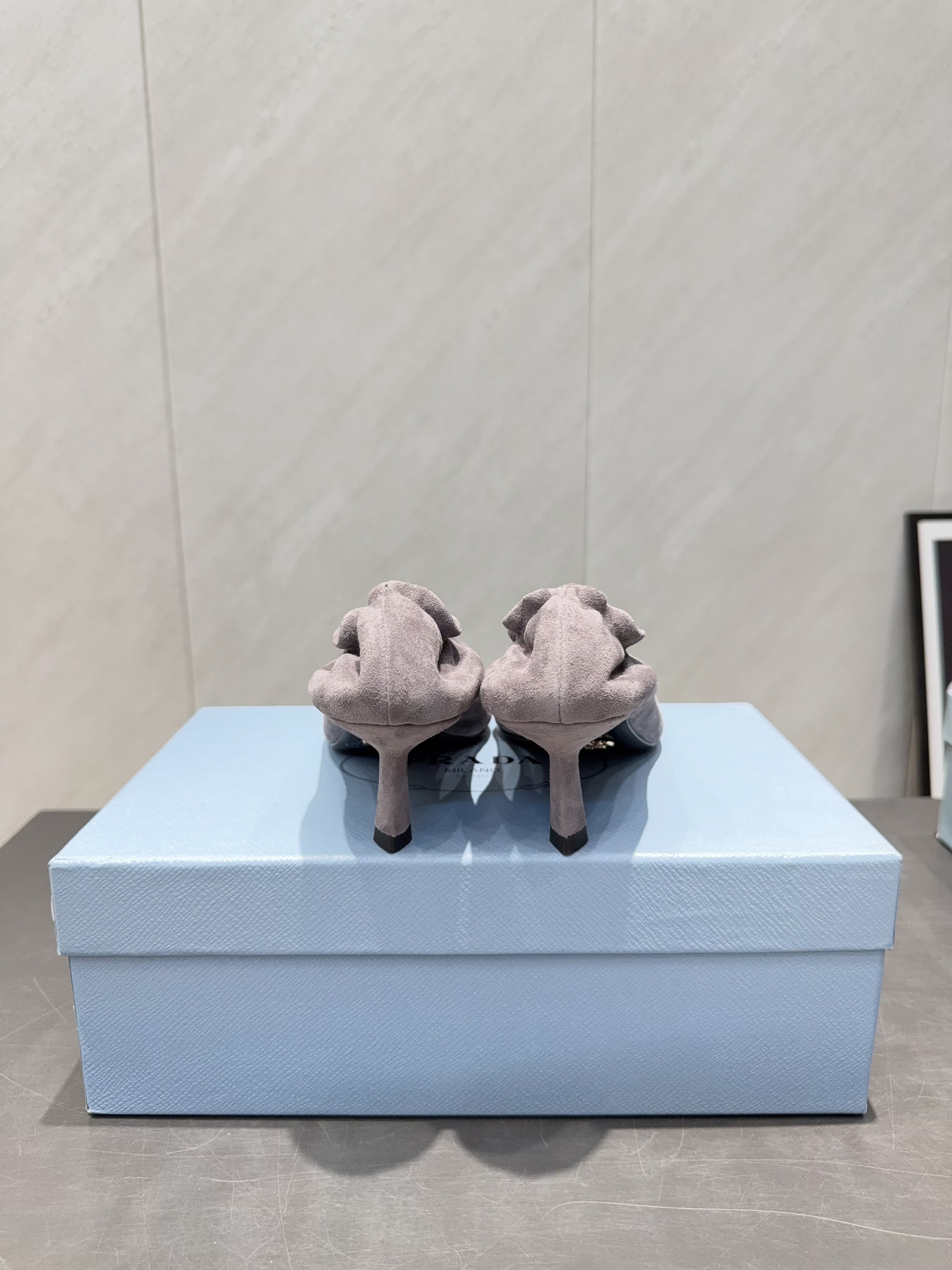 PRADA 26S PUMPS 55MM IN TAUPE BROWN SUEDE