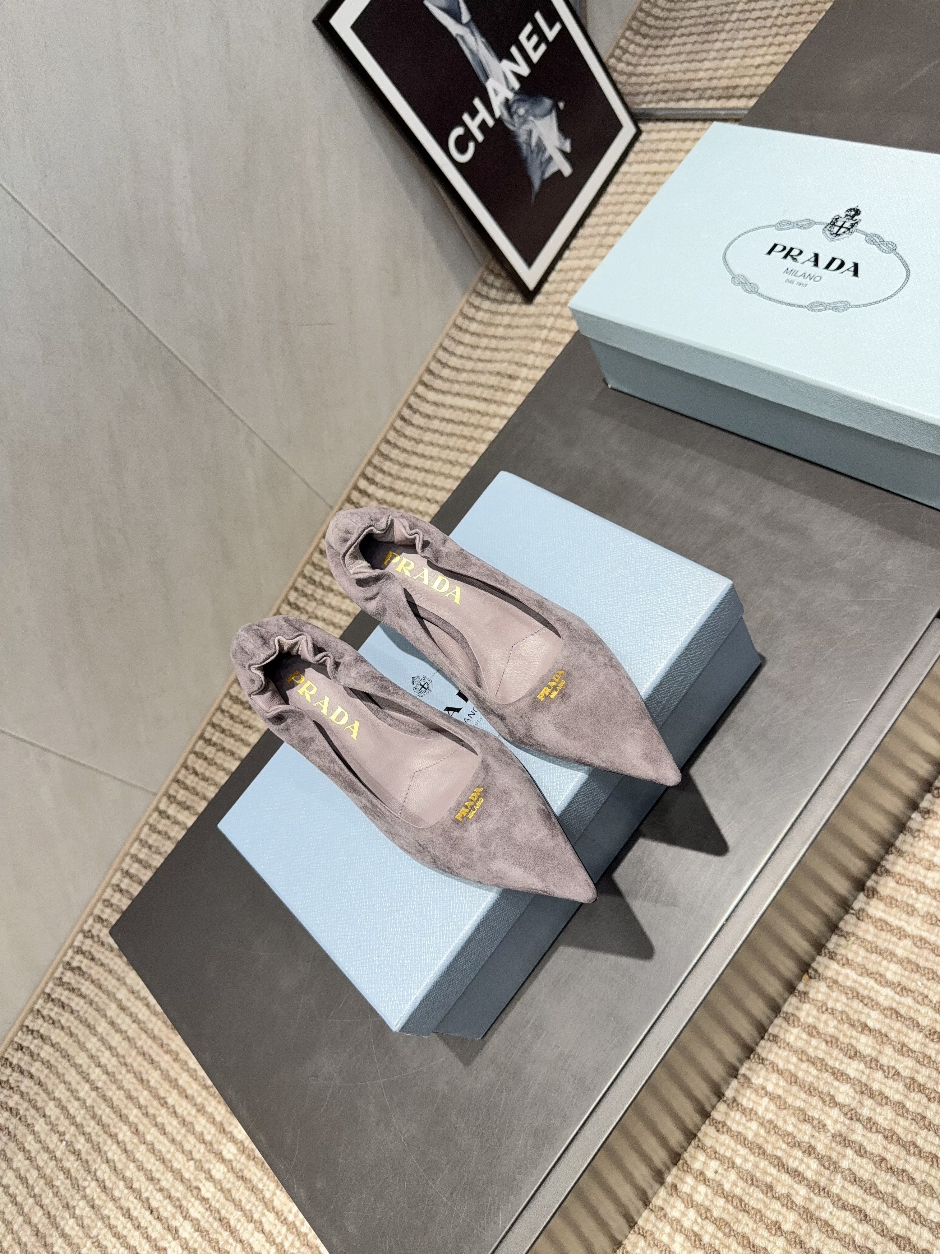PRADA 26S PUMPS 55MM IN TAUPE BROWN SUEDE