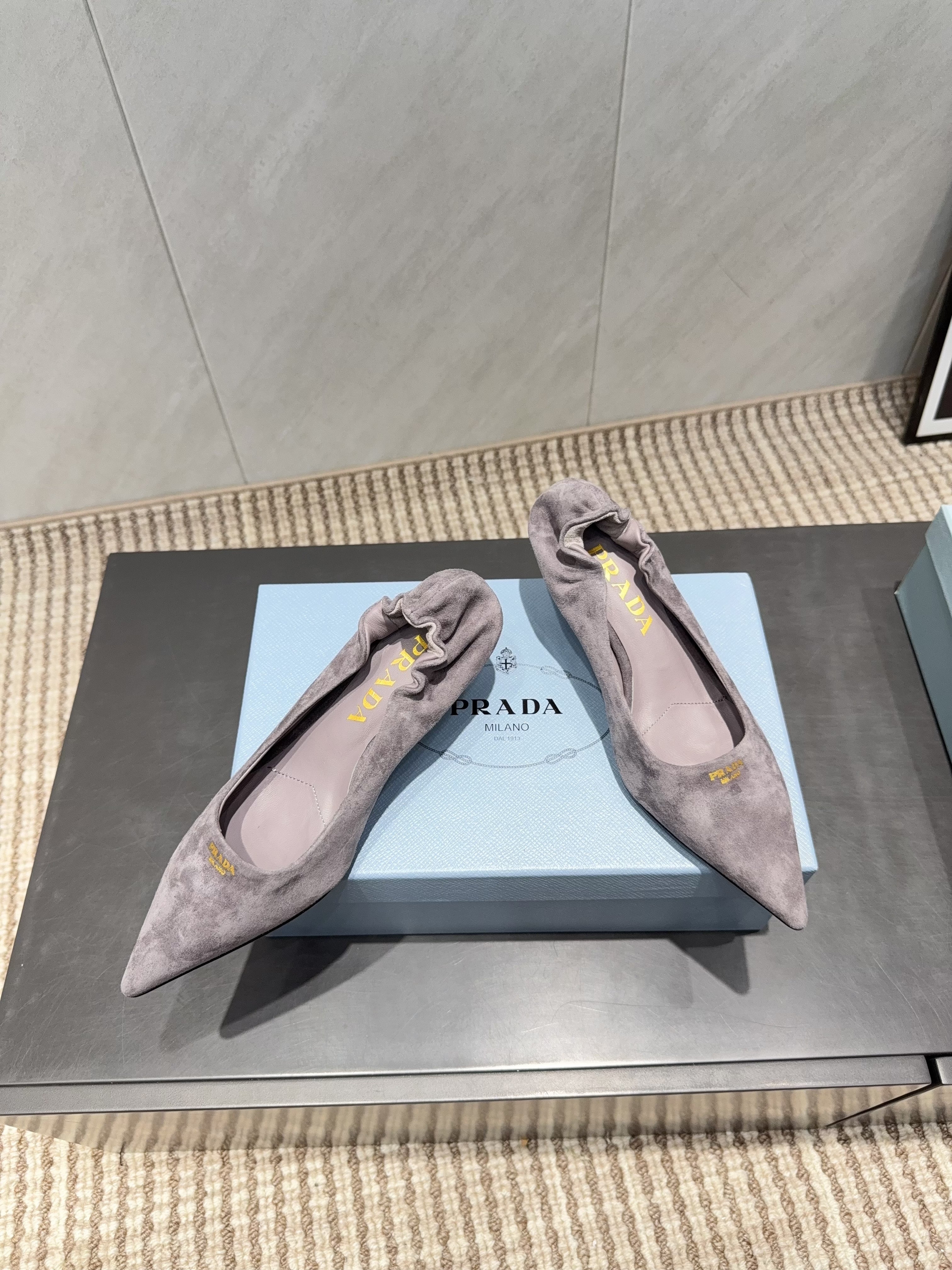 PRADA 26S PUMPS 55MM IN TAUPE BROWN SUEDE