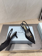 PRADA 26S POINTED TOE SLINGBACK HIGH HEELS 55MM IN BLACK SUEDE