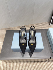 PRADA 26S POINTED TOE SLINGBACK HIGH HEELS 55MM IN BLACK SUEDE