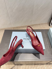 PRADA 26S POINTED TOE SLINGBACK HIGH HEELS 55MM IN DARK RED SUEDE