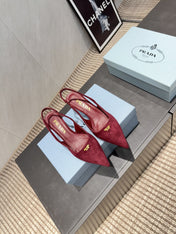 PRADA 26S POINTED TOE SLINGBACK HIGH HEELS 55MM IN DARK RED SUEDE