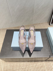 PRADA 26S POINTED TOE SLINGBACK HIGH HEELS 55MM IN TAUPE BROWN SUEDE