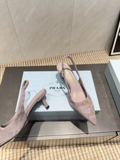 PRADA 26S POINTED TOE SLINGBACK HIGH HEELS 55MM IN TAUPE BROWN SUEDE