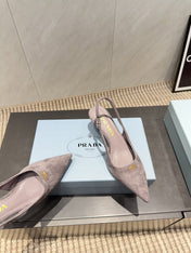 PRADA 26S POINTED TOE SLINGBACK HIGH HEELS 55MM IN TAUPE BROWN SUEDE