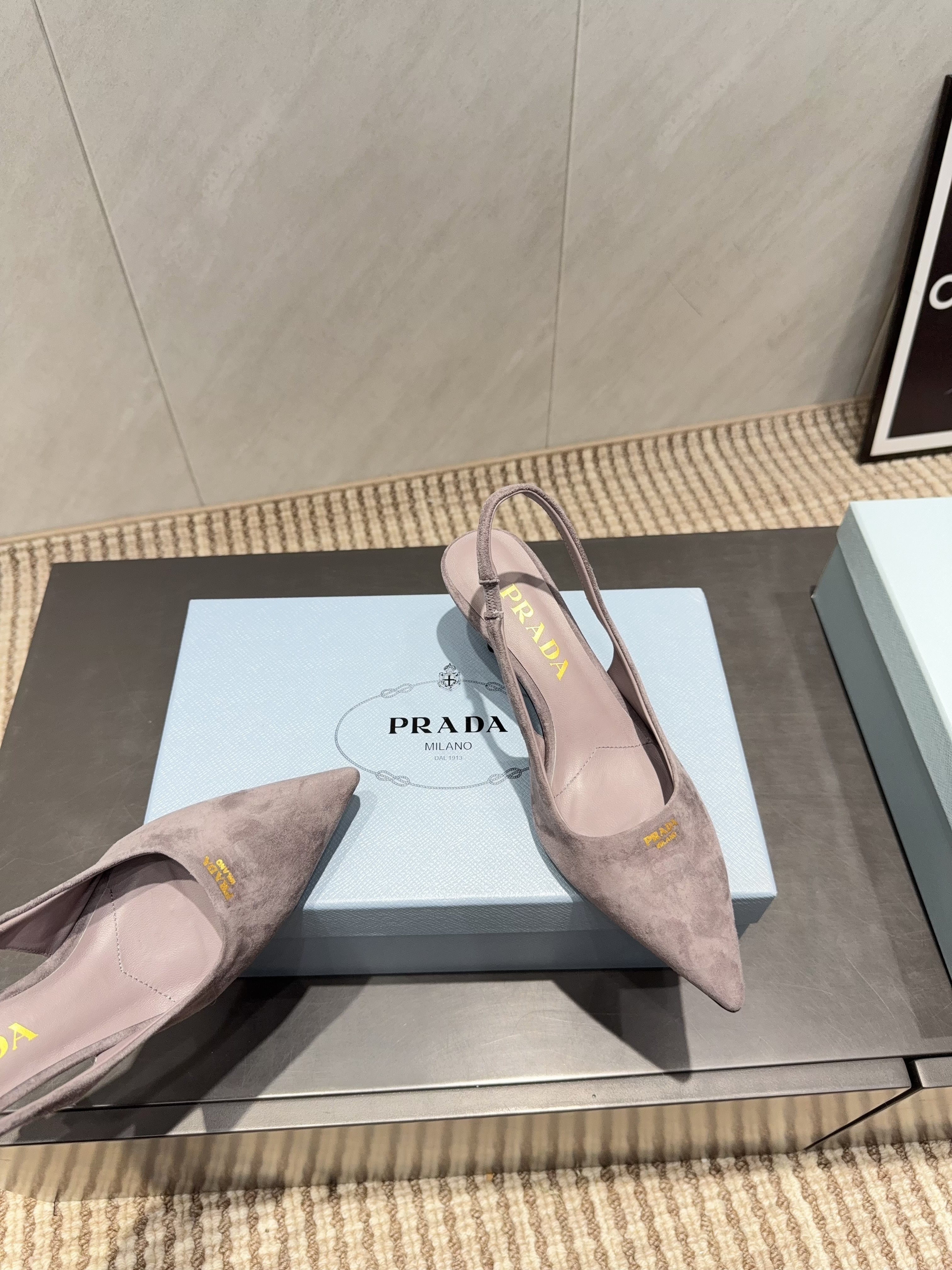 PRADA 26S POINTED TOE SLINGBACK HIGH HEELS 55MM IN TAUPE BROWN SUEDE
