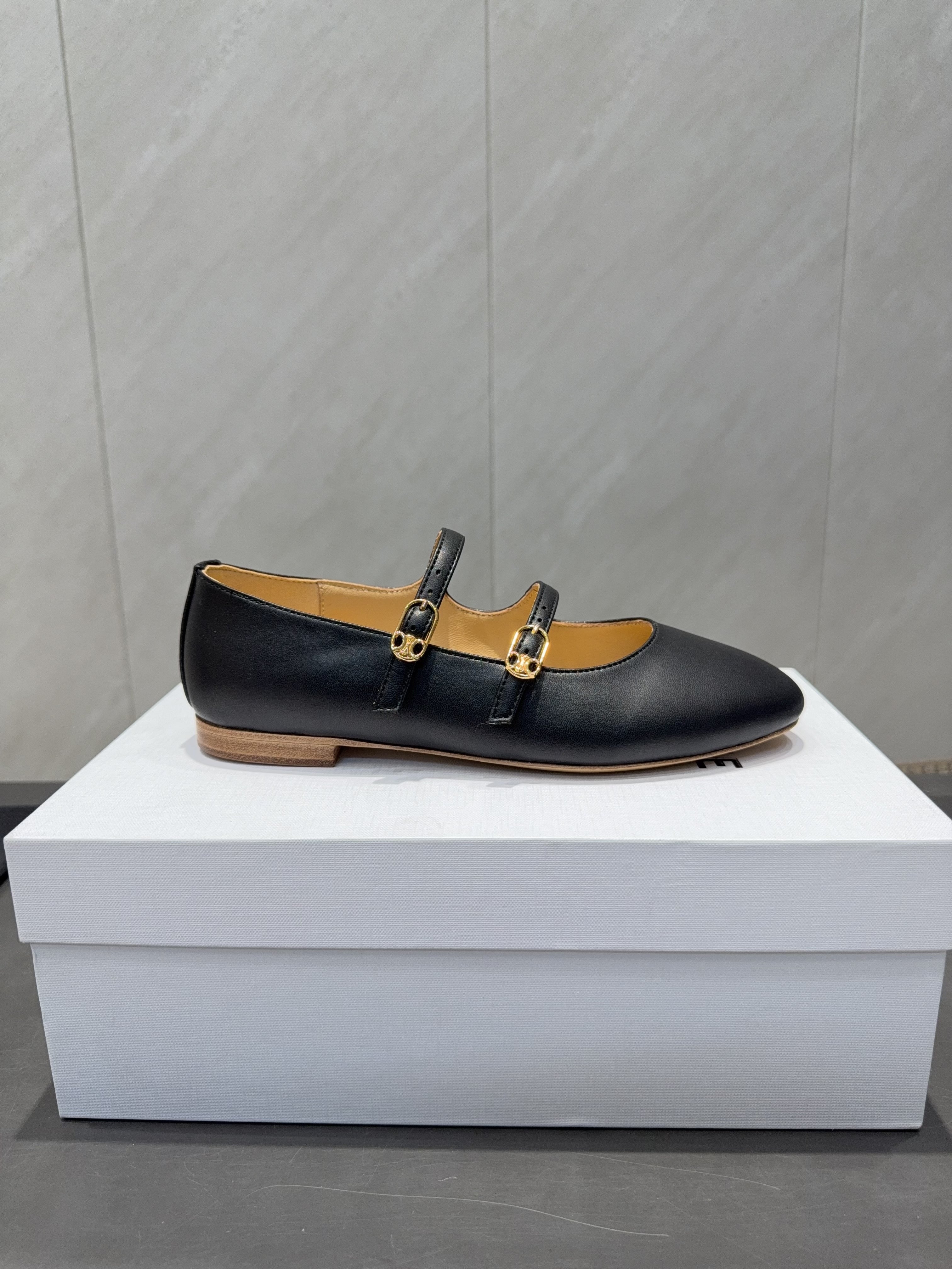 CELINE 26S BALLET FLATS IN BLACK CALFSKIN