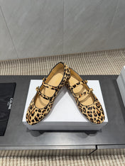 CELINE 26S BALLET FLATS IN LEOPARD PRINT FUR