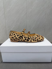 CELINE 26S BALLET FLATS IN LEOPARD PRINT FUR
