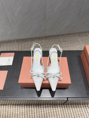 MIUMIU 26S SLINGBACK 55MM IN WHITE CALFSKIN WITH BOW