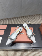 MIUMIU 26S SLINGBACK 55MM IN WHITE AND BLACK CALFSKIN WITH BOW