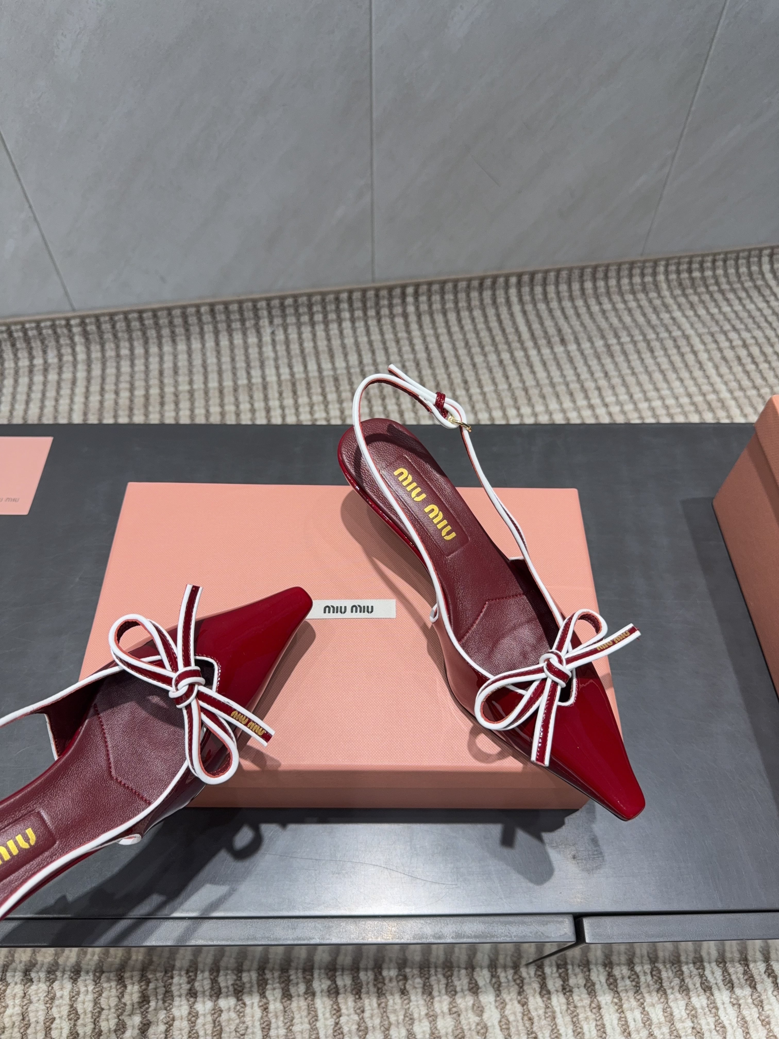 MIUMIU 26S SLINGBACK 55MM IN DARK RED CALFSKIN WITH BOW