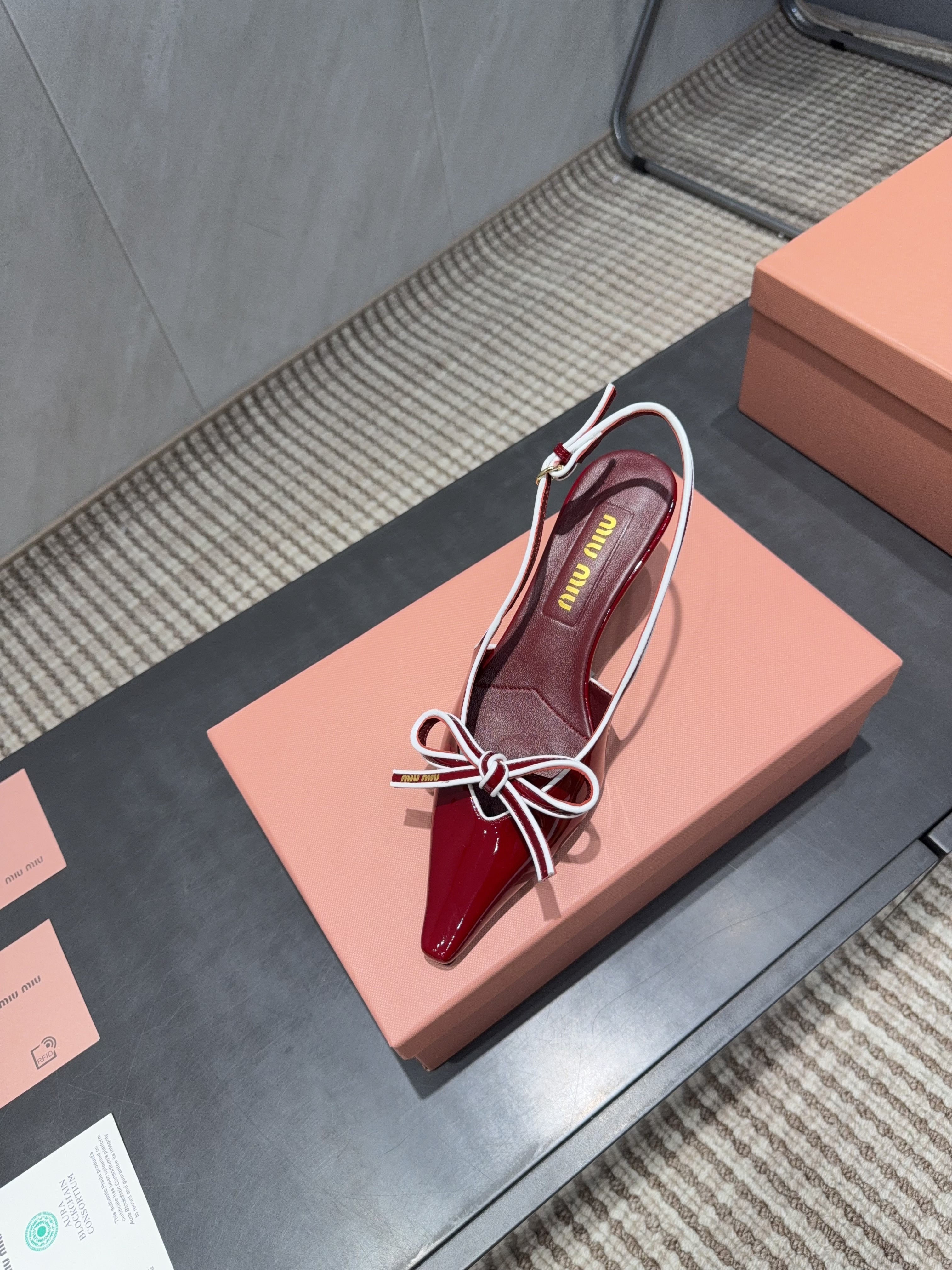 MIUMIU 26S SLINGBACK 55MM IN DARK RED CALFSKIN WITH BOW