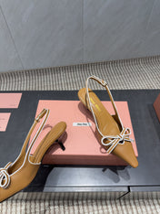 MIUMIU 26S SLINGBACK 55MM IN CARAMEL BROWN CALFSKIN WITH BOW