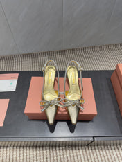 MIUMIU 26S SLINGBACK 55MM IN GOLD CALFSKIN WITH BOW