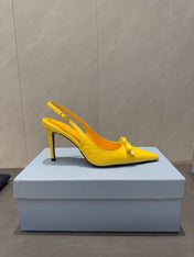 PRADA 26S POINTED TOE SLINGBACK HIGH HEELS 85MM IN BRIGHT YELLOW CALFSKIN WITH BOW