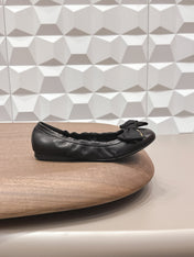 PRADA 26S ROUND TOE FLATS WITH BOW IN BLACK CALFSKIN