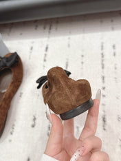 PRADA 26S ROUND TOE FLATS WITH BOW IN DARK BROWN SUEDE