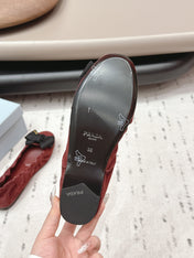 PRADA 26S ROUND TOE FLATS WITH BOW IN DARK RED SUEDE
