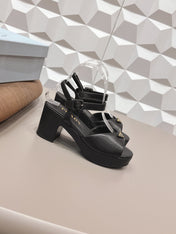 PRADA 26S HEELED SANDALS 75MM IN BLACK CALFSKIN WITH LOGO