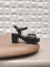 PRADA 26S HEELED SANDALS 75MM IN BLACK CALFSKIN WITH LOGO