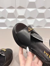 PRADA 26S HEELED SANDALS 75MM IN BLACK CALFSKIN WITH LOGO