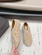 ALAIA 26S EMBELLISHED FLATS IN BEIGE SUEDE