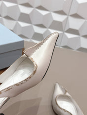 PRADA 26S POINTED TOE SLINGBACK HIGH HEELS 55MM IN CREAM WHITE CALFSKIN
