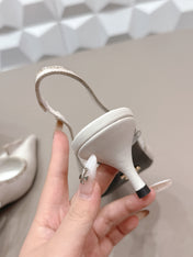 PRADA 26S POINTED TOE SLINGBACK HIGH HEELS 55MM IN CREAM WHITE CALFSKIN