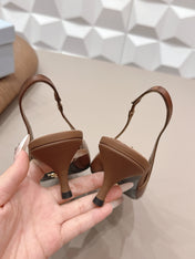 PRADA 26S POINTED TOE SLINGBACK HIGH HEELS 55MM IN BROWN CALFSKIN