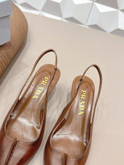 PRADA 26S POINTED TOE SLINGBACK HIGH HEELS 55MM IN BROWN CALFSKIN