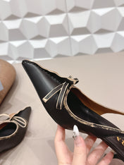 PRADA 26S POINTED TOE SLINGBACK HIGH HEELS 55MM IN BLACK CALFSKIN WITH BOW