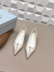 PRADA 26S POINTED TOE HIGH HEELS 55MM IN CREAM WHITE CALFSKIN