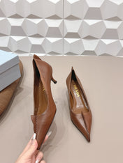 PRADA 26S POINTED TOE HIGH HEELS 55MM IN BROWN CALFSKIN