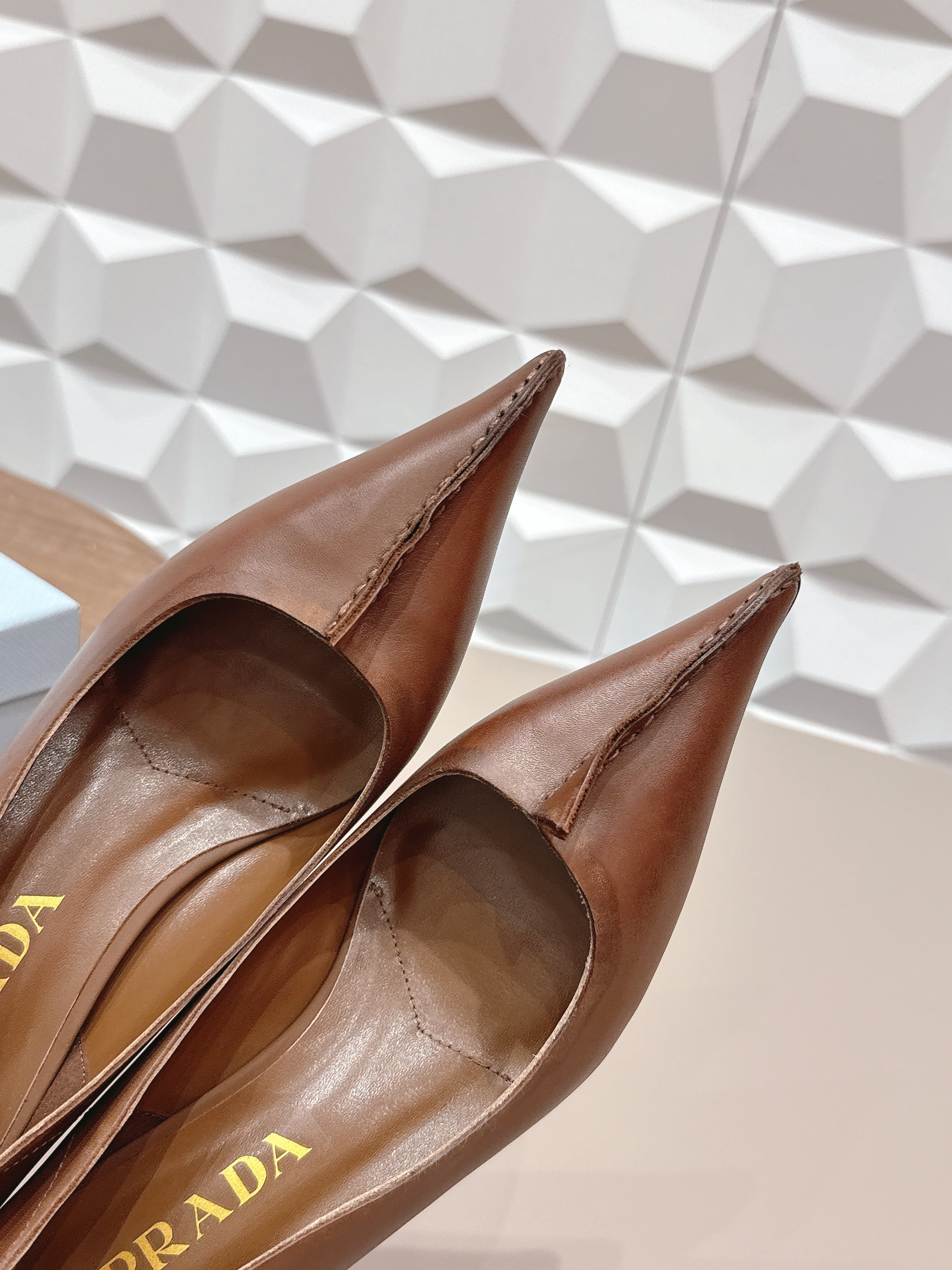 PRADA 26S POINTED TOE HIGH HEELS 55MM IN BROWN CALFSKIN
