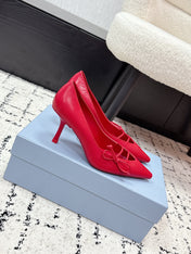 PRADA 26S POINTED-TOE HIGH HEELS 75MM IN DARK RED CALFSKIN