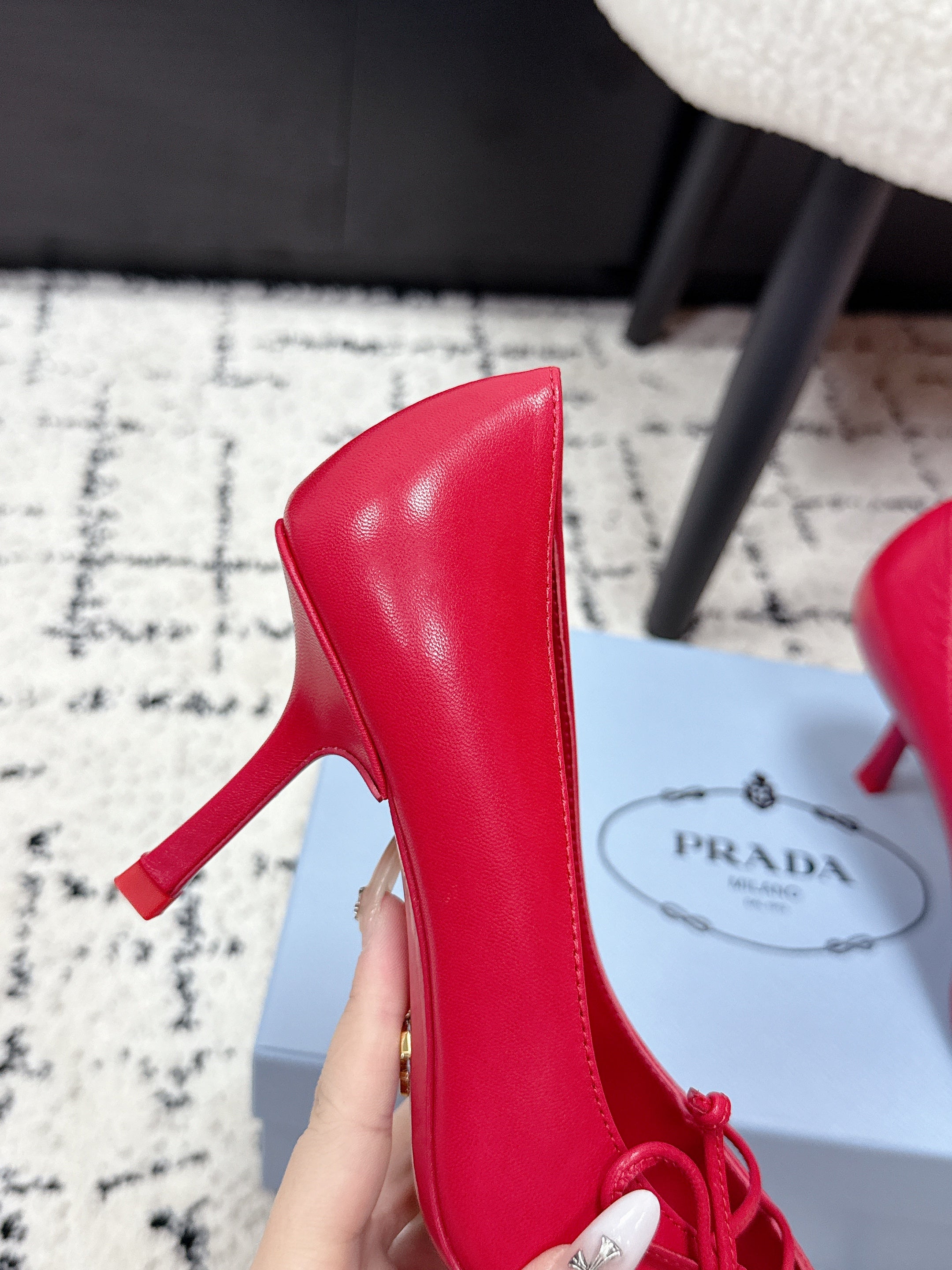 PRADA 26S POINTED-TOE HIGH HEELS 75MM IN DARK RED CALFSKIN