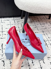 PRADA 26S POINTED-TOE HIGH HEELS 75MM IN DARK RED CALFSKIN