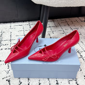 PRADA 26S POINTED-TOE HIGH HEELS 75MM IN DARK RED CALFSKIN