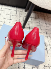 PRADA 26S POINTED-TOE HIGH HEELS 75MM IN DARK RED CALFSKIN