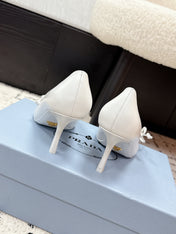 PRADA 26S POINTED-TOE HIGH HEELS 75MM IN WHITE CALFSKIN