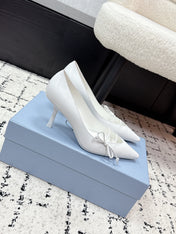 PRADA 26S POINTED-TOE HIGH HEELS 75MM IN WHITE CALFSKIN