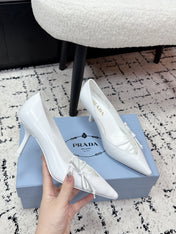 PRADA 26S POINTED-TOE HIGH HEELS 75MM IN WHITE CALFSKIN