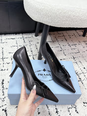 PRADA 26S POINTED-TOE HIGH HEELS 75MM IN BLACK CALFSKIN