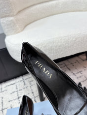 PRADA 26S POINTED-TOE HIGH HEELS 75MM IN BLACK PATENT CALFSKIN