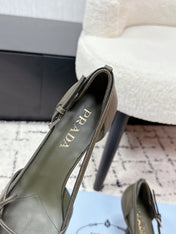 PRADA 26S POINTED-TOE HIGH HEELS 75MM IN OLIVE BROWN CALFSKIN WITH BOW