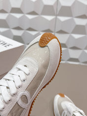 LOEWE 26S FLOW RUNNER SNEAKER IN WHITE SUEDE AND CLEAR PLASTIC AND CALFSKIN