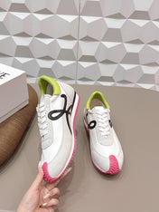 LOEWE 26S FLOW RUNNER SNEAKER IN LIGHT GRAY SUEDE AND LIME YELLOW AND BLACK CALFSKIN
