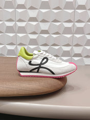 LOEWE 26S FLOW RUNNER SNEAKER IN LIGHT GRAY SUEDE AND LIME YELLOW AND BLACK CALFSKIN